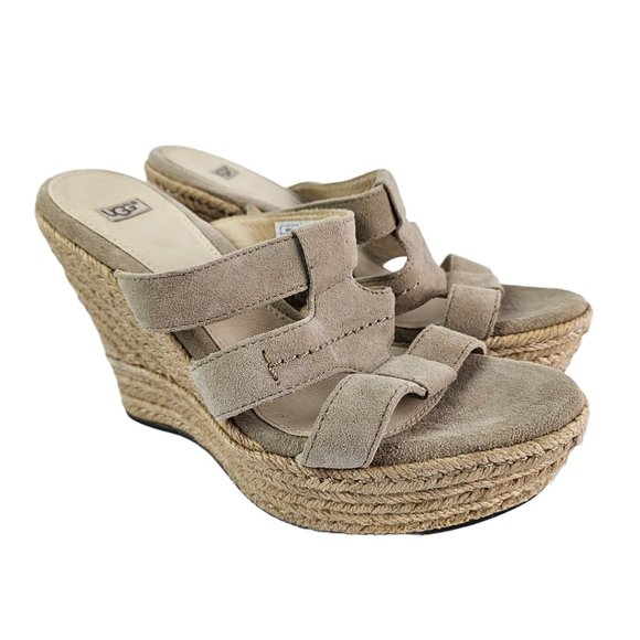 UGG Tawnie Beige/Cream Suede Espadrille Wedge Sandal 6 1000404 - Picture 2 of 13